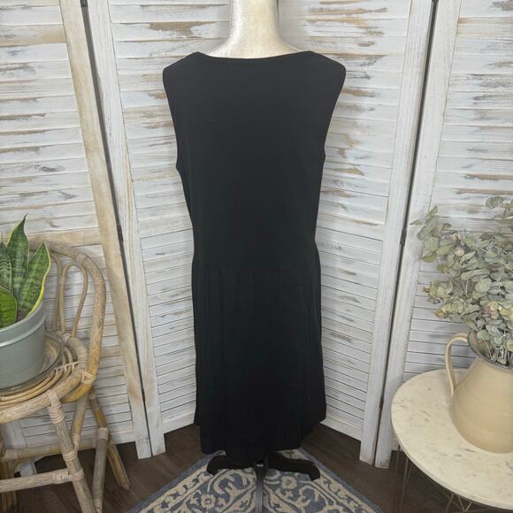 FOR CYNTHIA Women's PLUS 1X Lagenlook Ribbed Sleeveless A Line Linen Dress Black - Picture 5 of 15